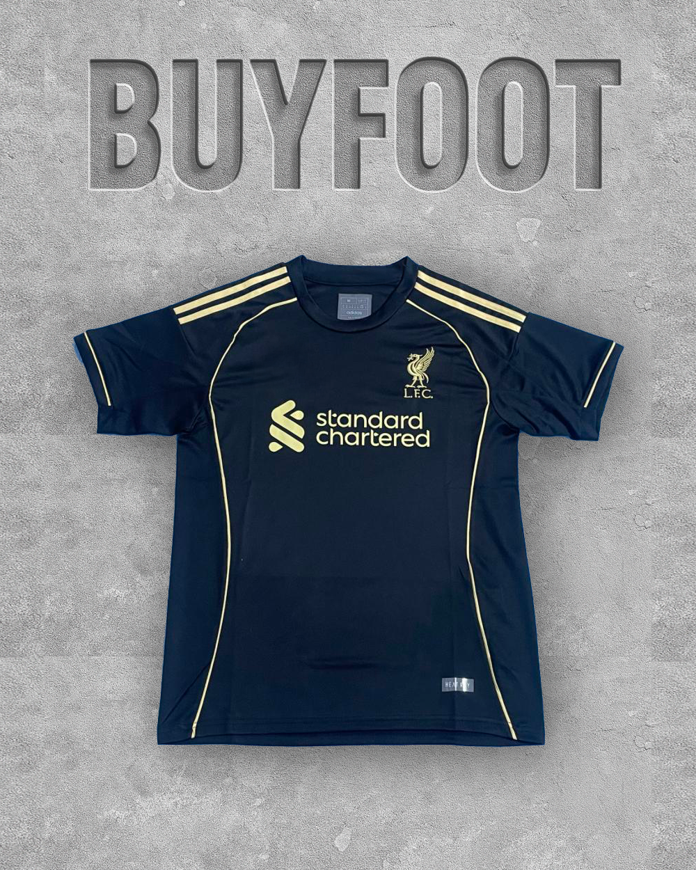 ⚫✨ Maillot Liverpool Extérieur 2025/2026 – Noir & Doré – Version Supporter