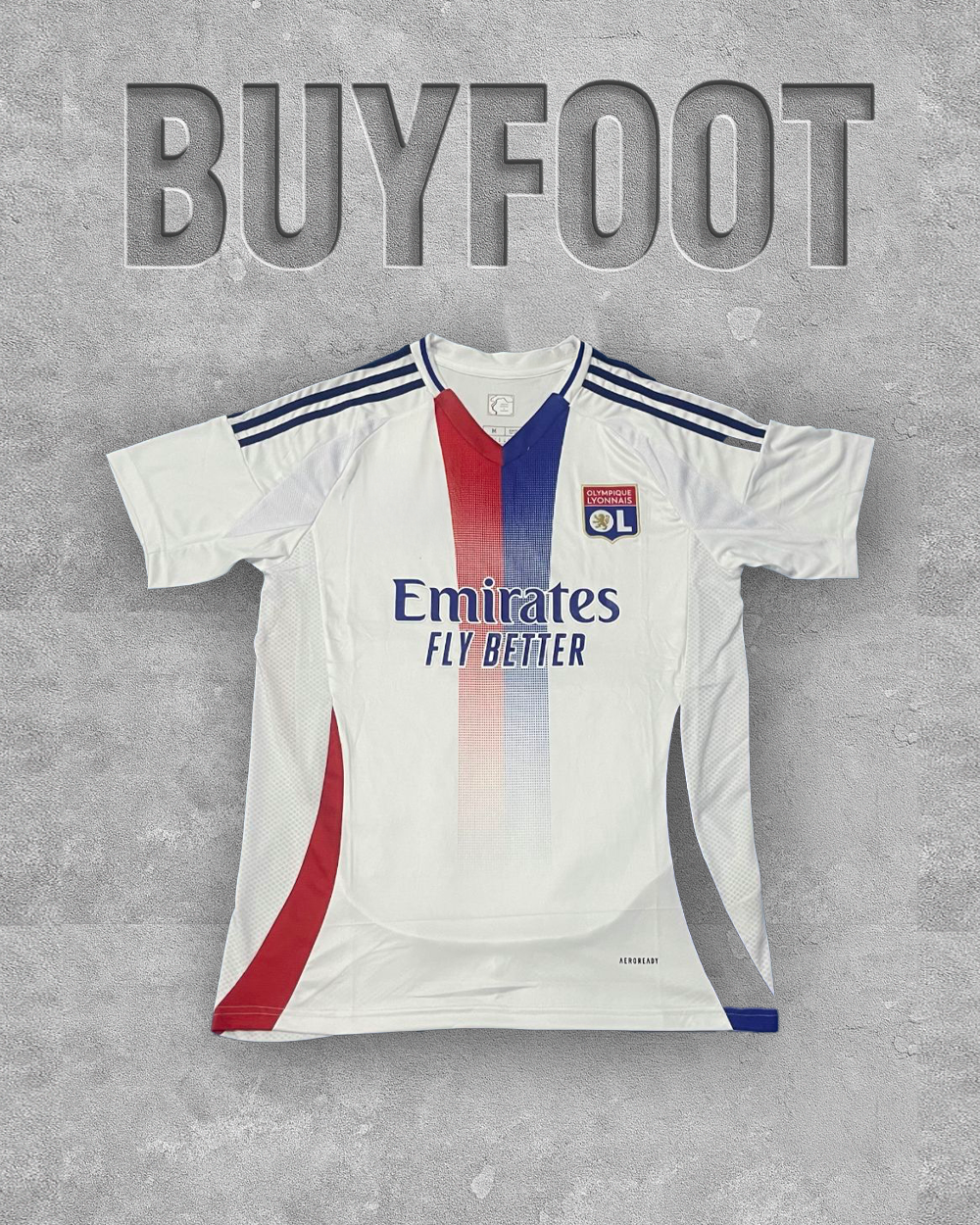 ⚪🔵 Maillot Olympique Lyonnais Domicile 2025/2026 – Blanc, Rouge & Bleu – Version Stadium