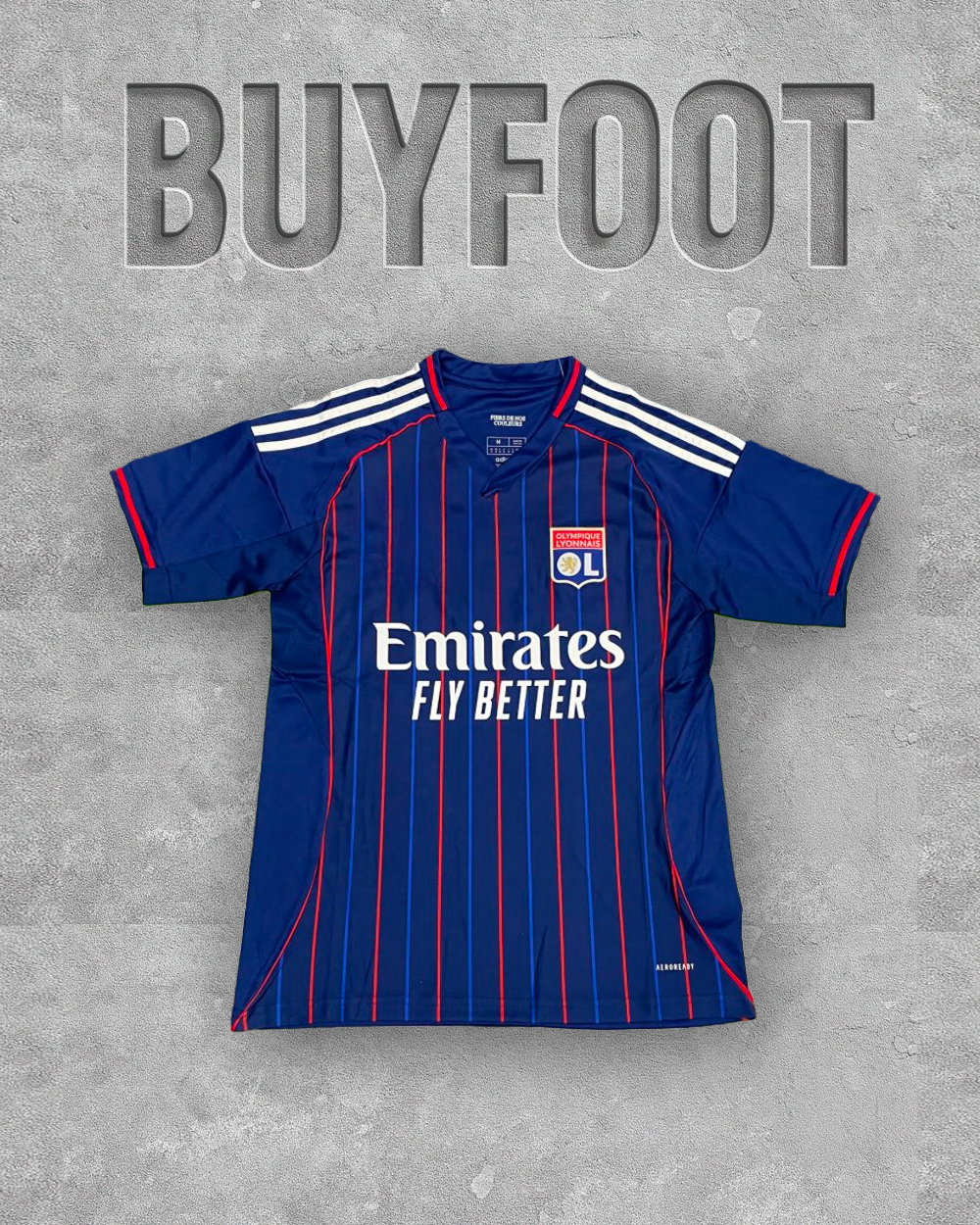 ⚪🔵 Maillot Olympique Lyonnais Extérieur 2025/2026 – Bleu Nuit & Rouge – Version Stadium