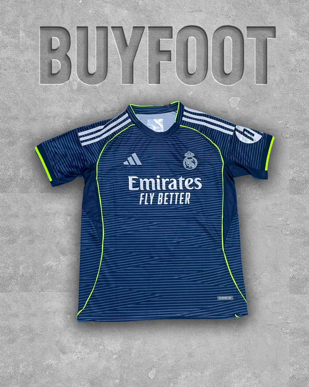 ⚫ Maillot Extérieur Real Madrid 2025/2026 – Noir avec motif flou et détails dorés – Version Officielle Stadium