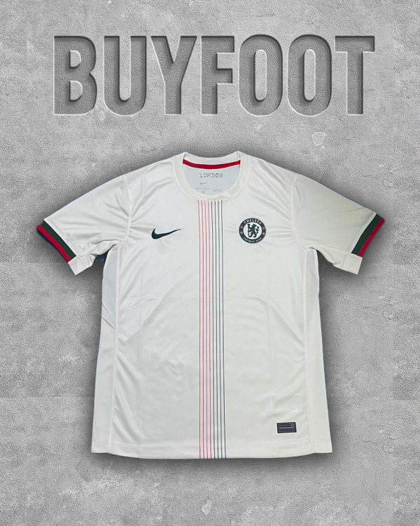 Maillot Extérieur Chelsea 2025/2026 – Blanc Élégant avec Bande Centrale