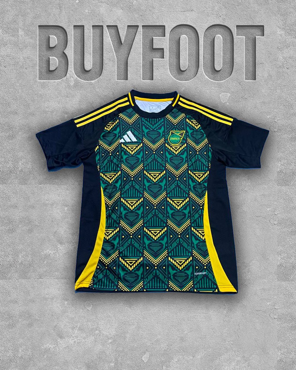 Maillot Jamaïque 2024 2025 – Design tribal vert et jaune